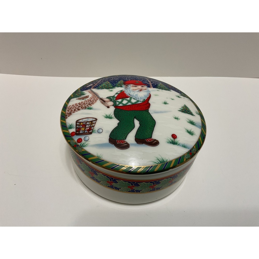 Mikasa Santa's TeeTime Covered Box UT121/683 Large Golfing Santa Porcelain Japan